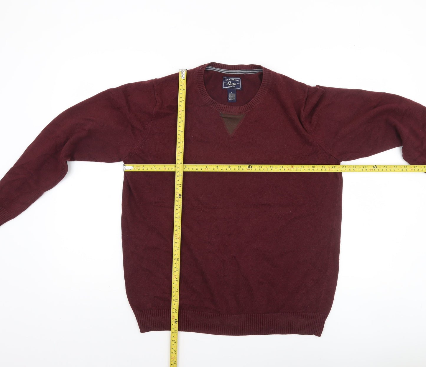 G.H. Bass & Co. Men's Red Cotton Crew Neck Pullover Jumper Size M