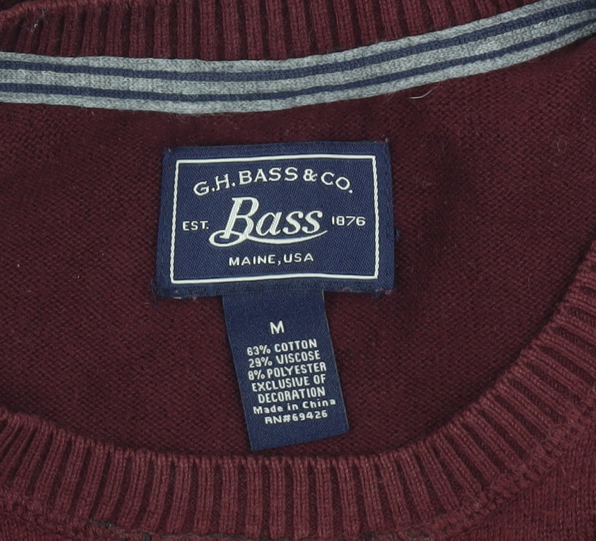 G.H. Bass & Co. Men's Red Cotton Crew Neck Pullover Jumper Size M