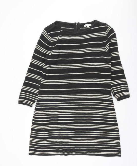 Monsoon Women Black Stripe Knit Shift Dress M 3/4 Sleeve