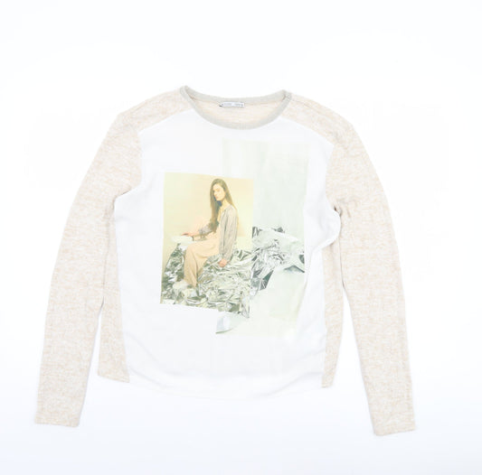 Womens UK Size S Zara Beige Jersey T-Shirt