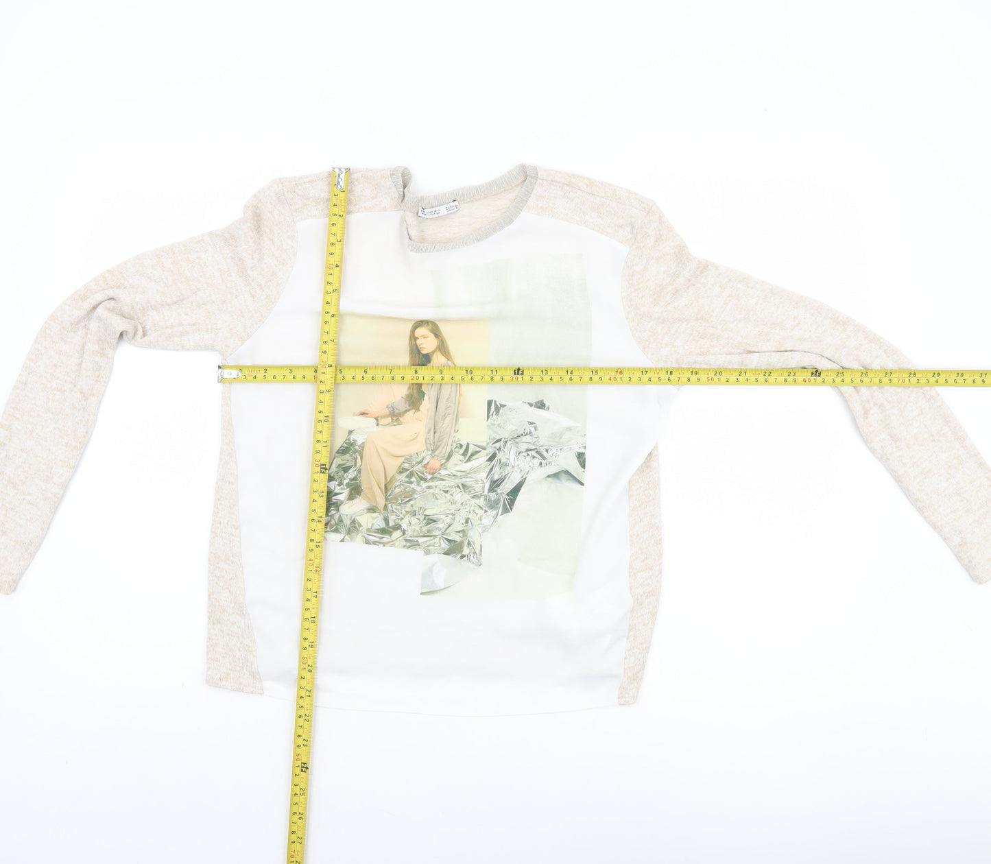 Womens UK Size S Zara Beige Jersey T-Shirt