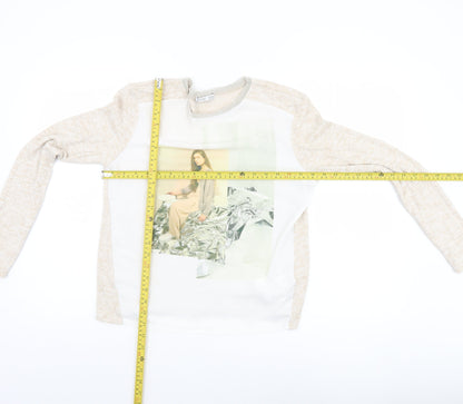 Womens UK Size S Zara Beige Jersey T-Shirt
