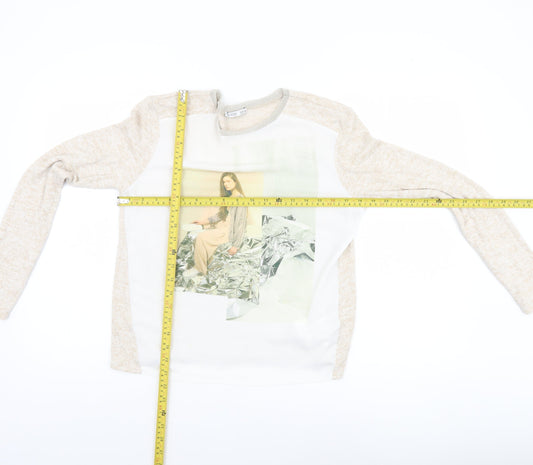 Womens UK Size S Zara Beige Jersey T-Shirt