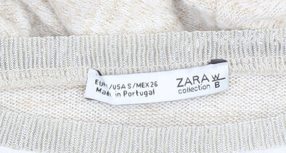 Womens UK Size S Zara Beige Jersey T-Shirt