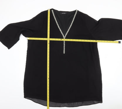 Evans Womens Black Tunic Blouse Size 22 Beaded V-Neck 3/4 Sleeve