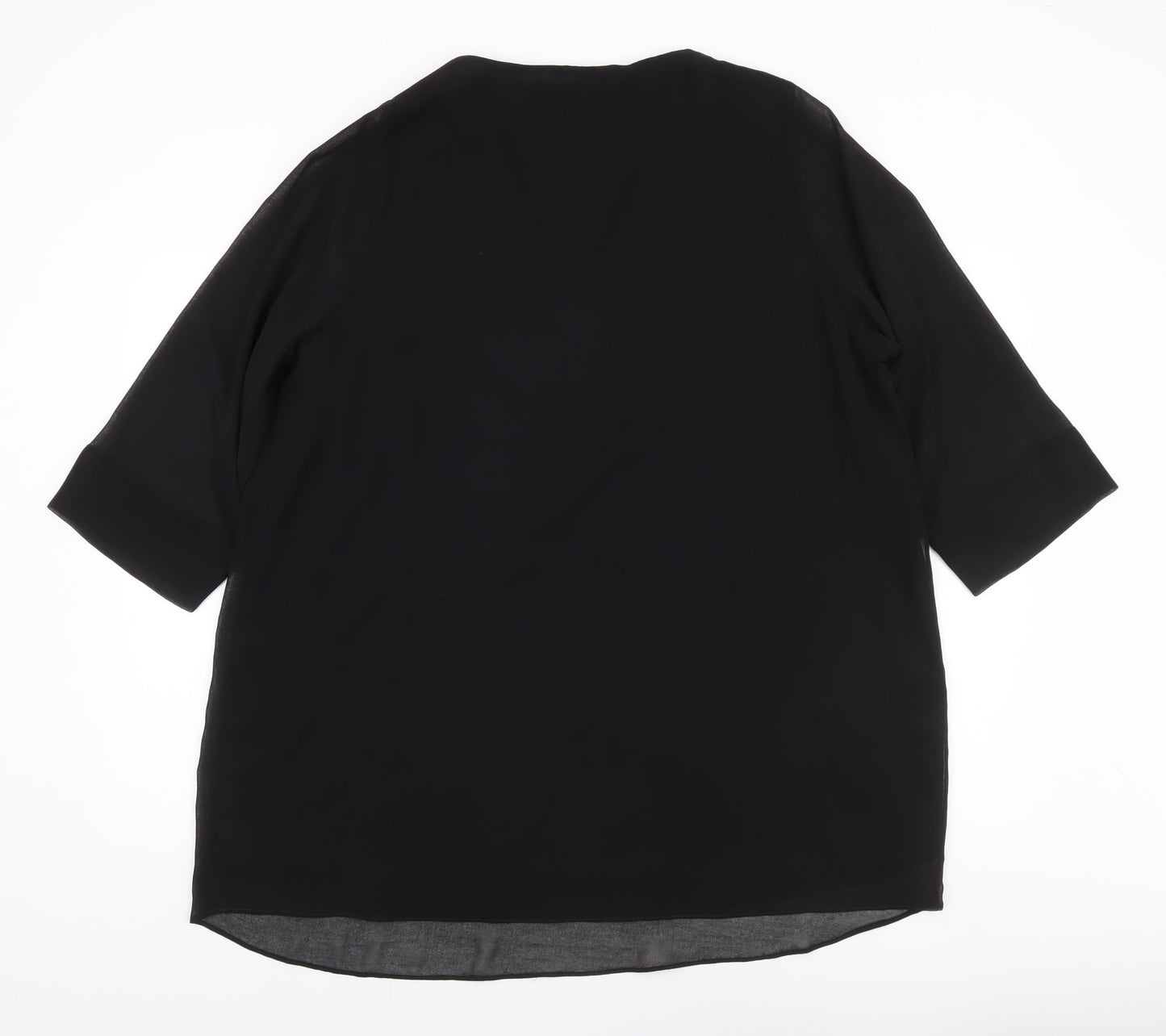 Evans Womens Black Tunic Blouse Size 22 Beaded V-Neck 3/4 Sleeve