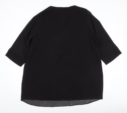 Evans Womens Black Tunic Blouse Size 22 Beaded V-Neck 3/4 Sleeve