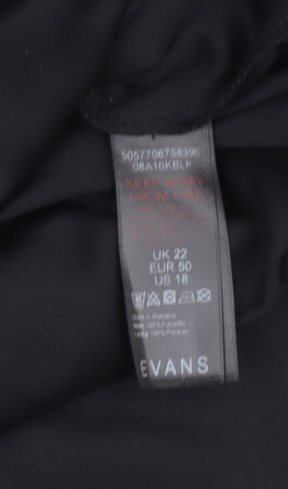 Evans Womens Black Tunic Blouse Size 22 Beaded V-Neck 3/4 Sleeve