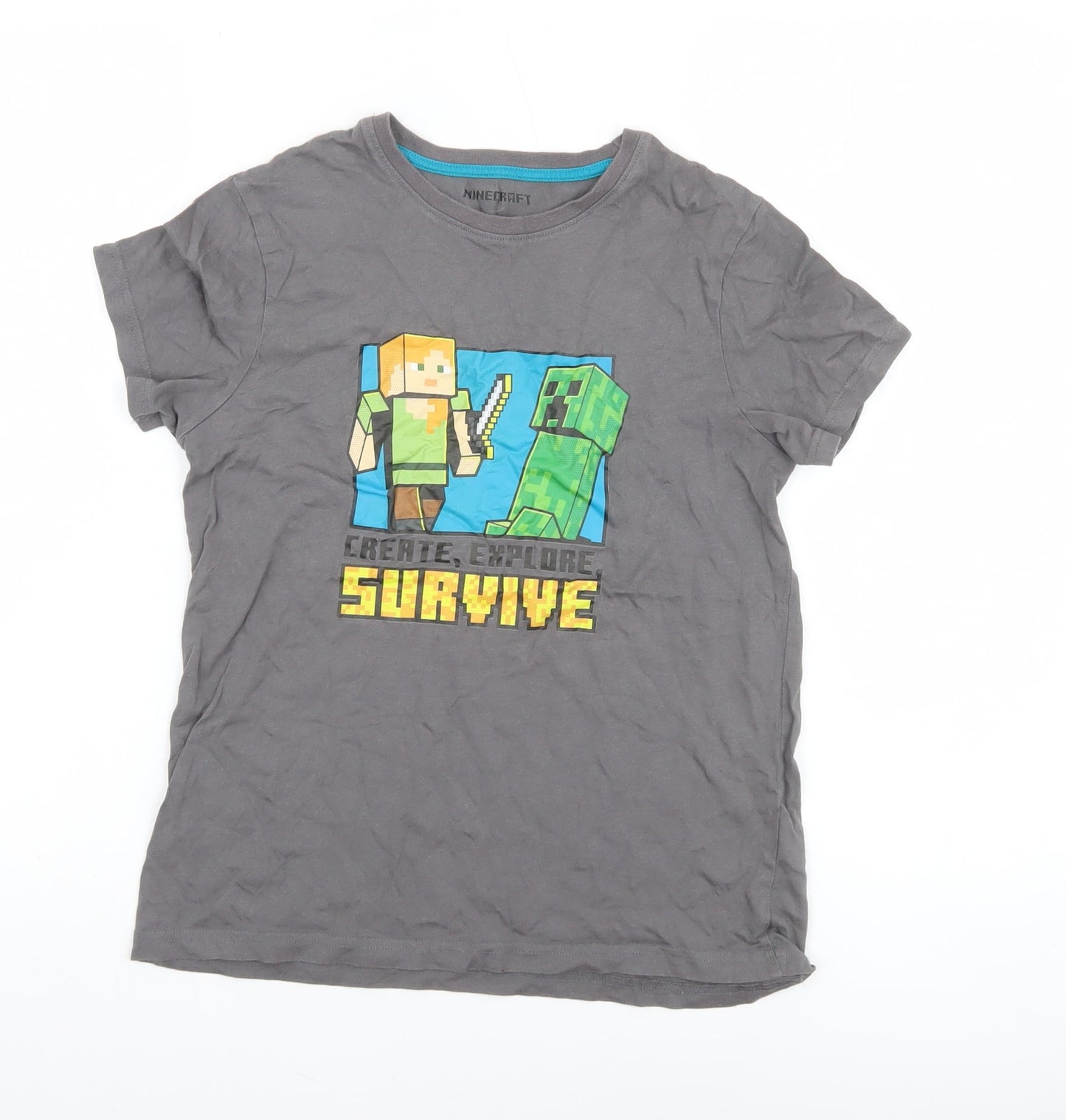 Boys UK Size 10-11 Years Minecraft Grey Basic T-Shirt