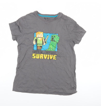 Boys UK Size 10-11 Years Minecraft Grey Basic T-Shirt