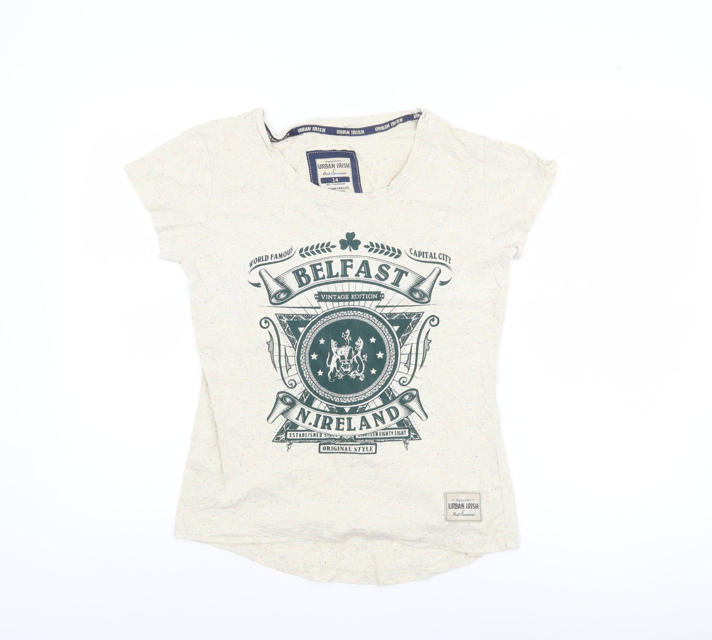 Womens UK Size 14 Urban Irish Beige Basic T-Shirt