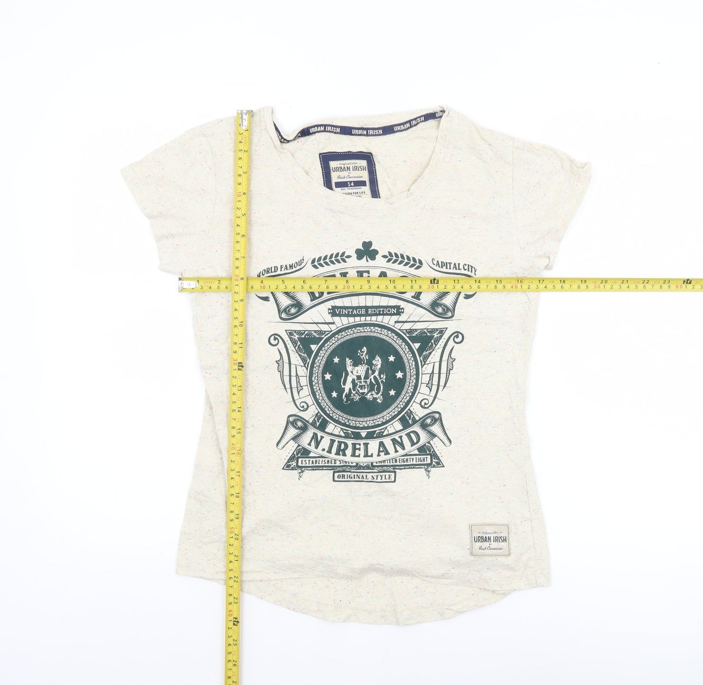 Womens UK Size 14 Urban Irish Beige Basic T-Shirt
