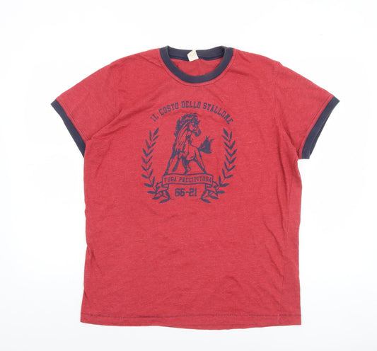 Vintage Mens Red Graphic Horse Crest T-Shirt Size L