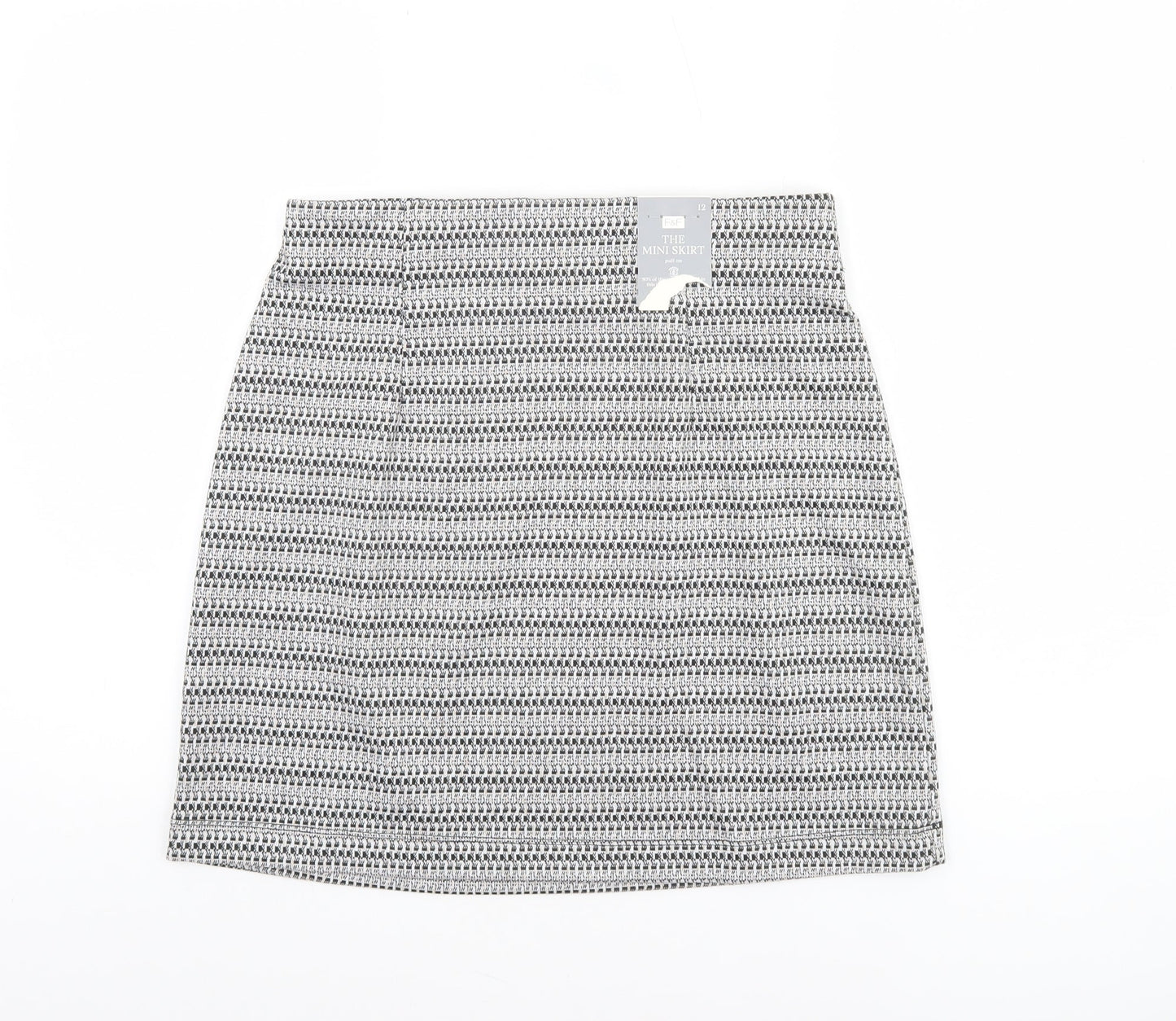 F&F Women Black Short Pencil Skirt Size 12 Tweed Stretch Workwear