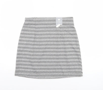 F&F Women Black Short Pencil Skirt Size 12 Tweed Stretch Workwear