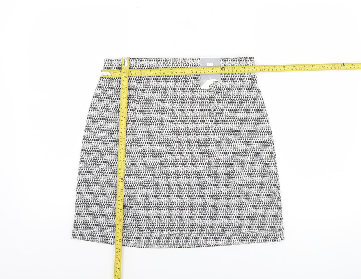 F&F Women Black Short Pencil Skirt Size 12 Tweed Stretch Workwear