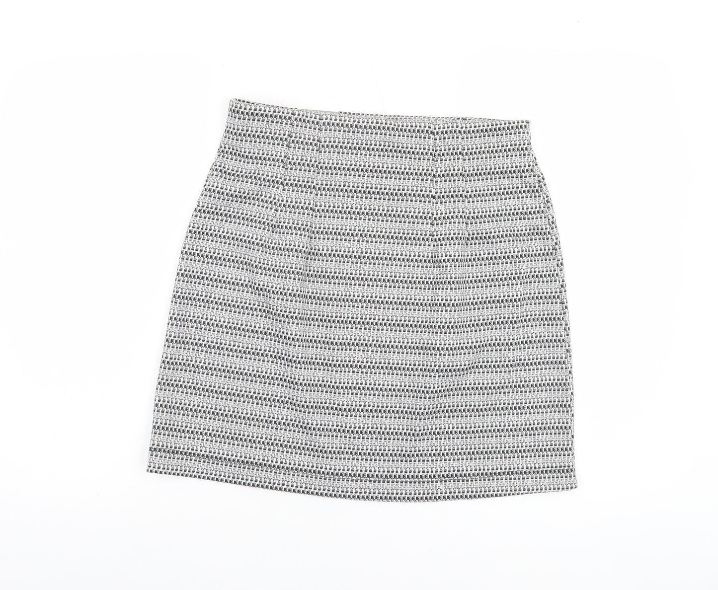 F&F Women Black Short Pencil Skirt Size 12 Tweed Stretch Workwear