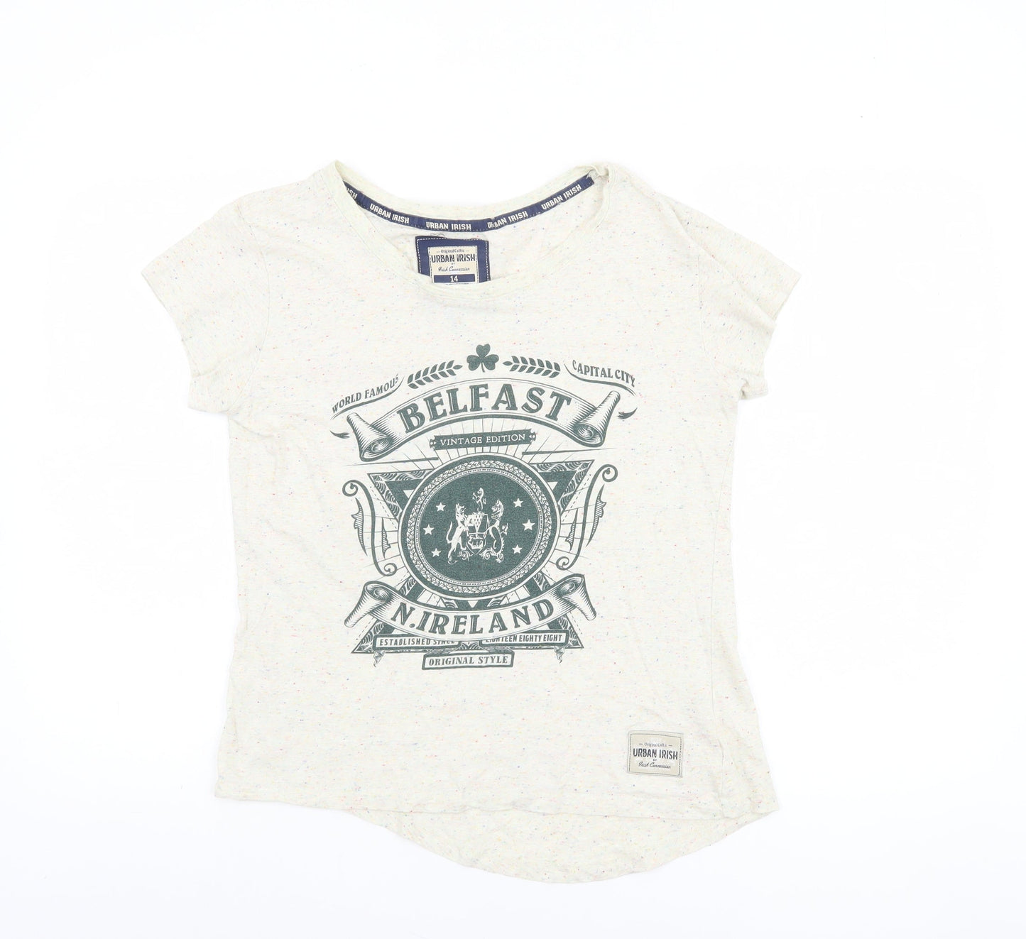 Womens UK Size 14 Urban Irish Ivory Basic T-Shirt