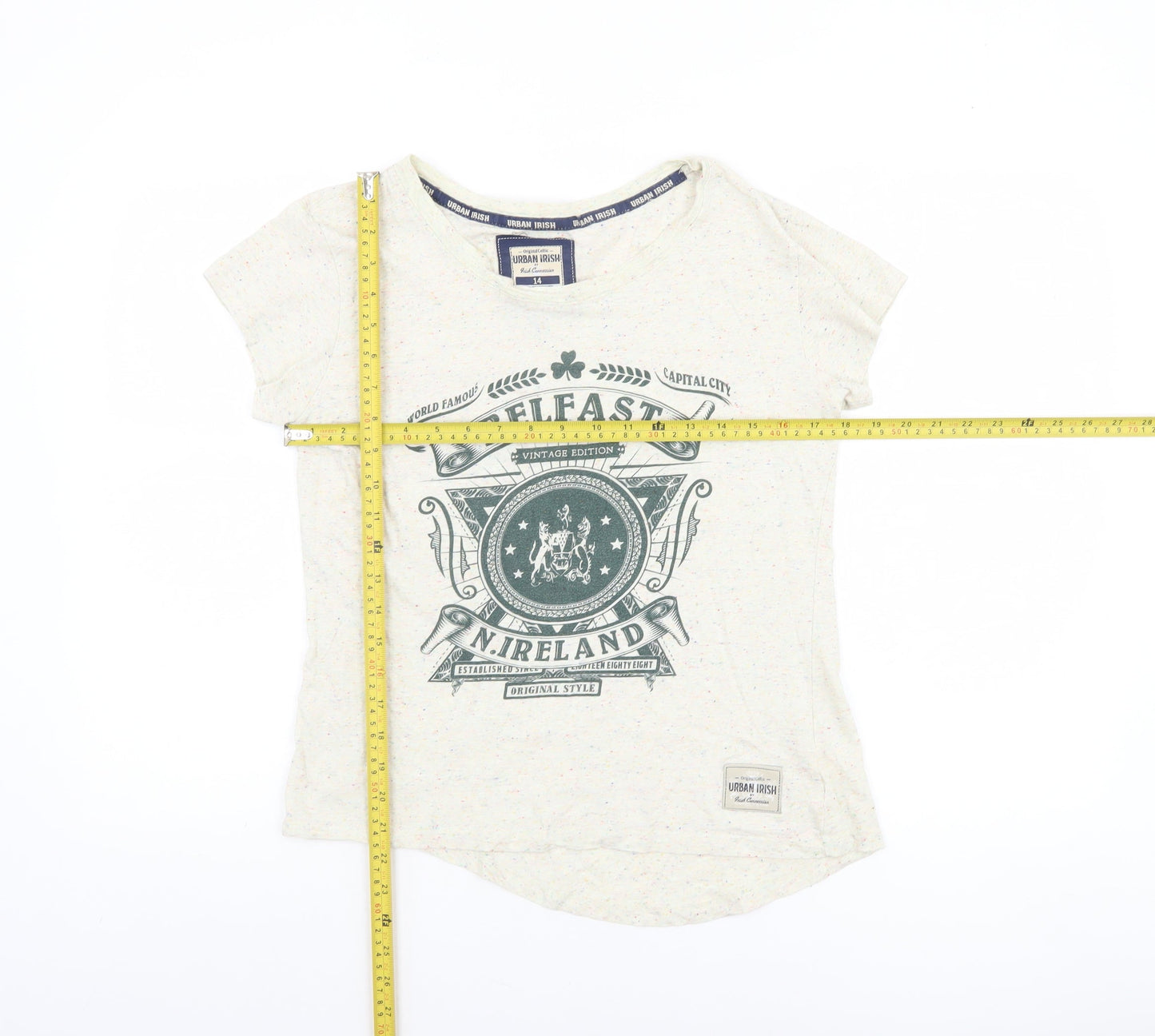Womens UK Size 14 Urban Irish Ivory Basic T-Shirt