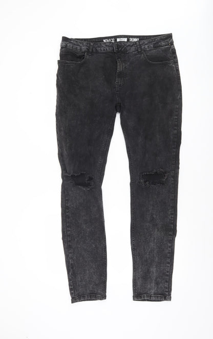 Denim Co. Men’s Black Skinny Jeans W34 L32 Distressed Denim