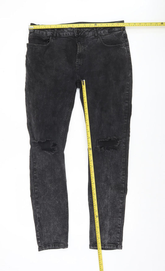 Denim Co. Men’s Black Skinny Jeans W34 L32 Distressed Denim