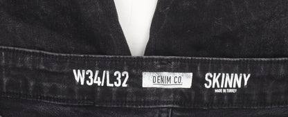 Denim Co. Men’s Black Skinny Jeans W34 L32 Distressed Denim