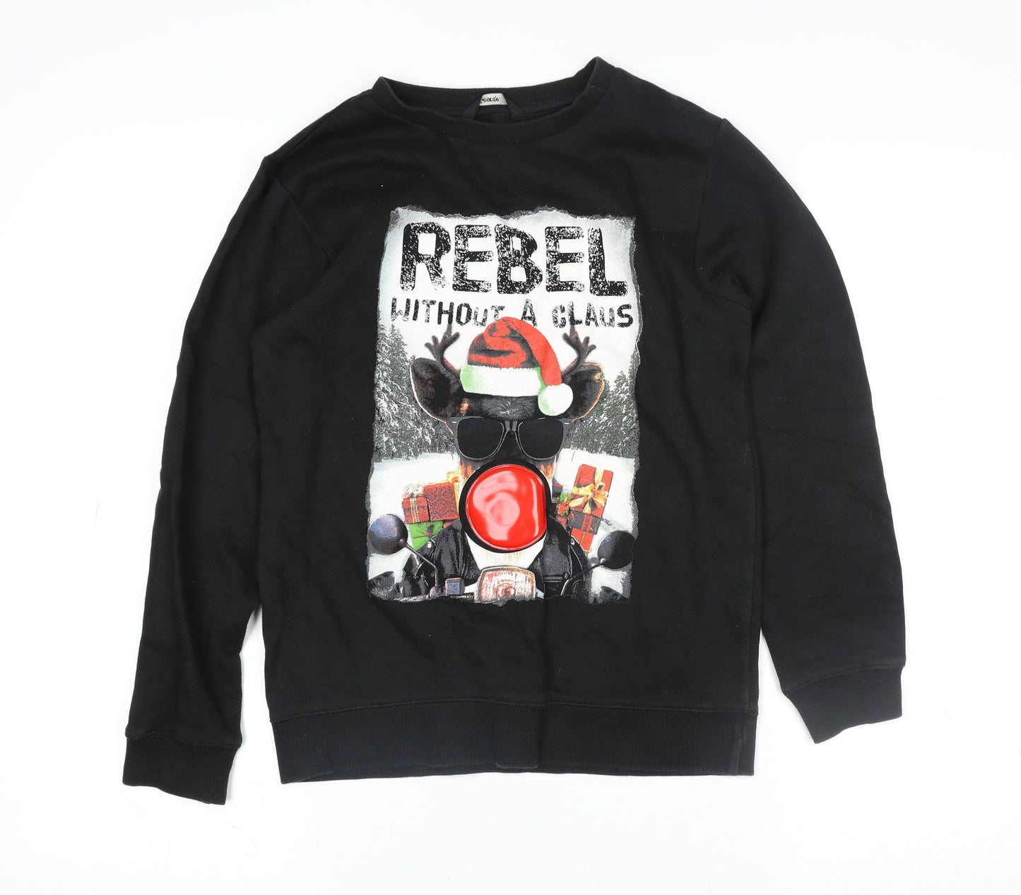 George Girls Black Christmas Reindeer Pullover Sweatshirt 10-11 Years