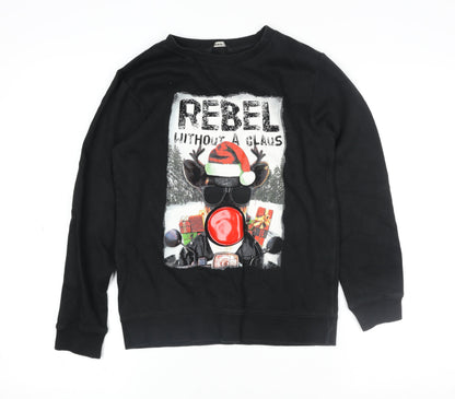 George Girls Black Christmas Reindeer Pullover Sweatshirt 10-11 Years