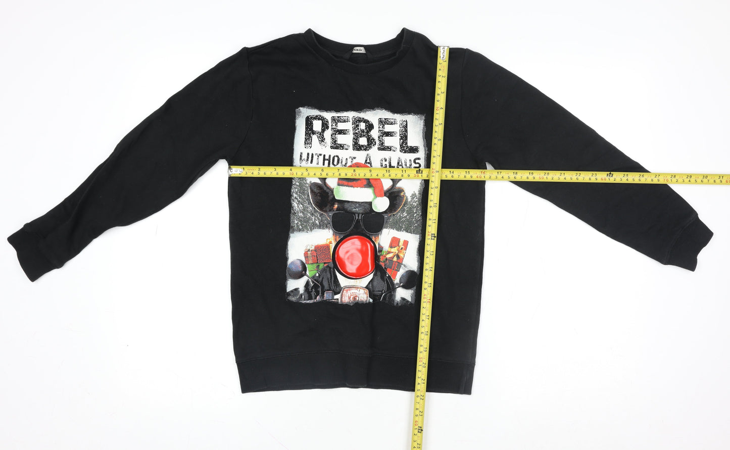 George Girls Black Christmas Reindeer Pullover Sweatshirt 10-11 Years