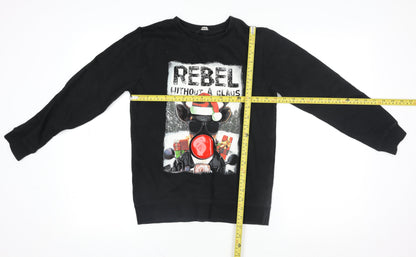 George Girls Black Christmas Reindeer Pullover Sweatshirt 10-11 Years
