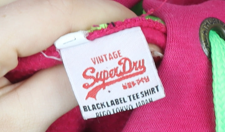 Superdry Women’s Pink Pullover Hoodie Size M 100% Cotton Logo Print