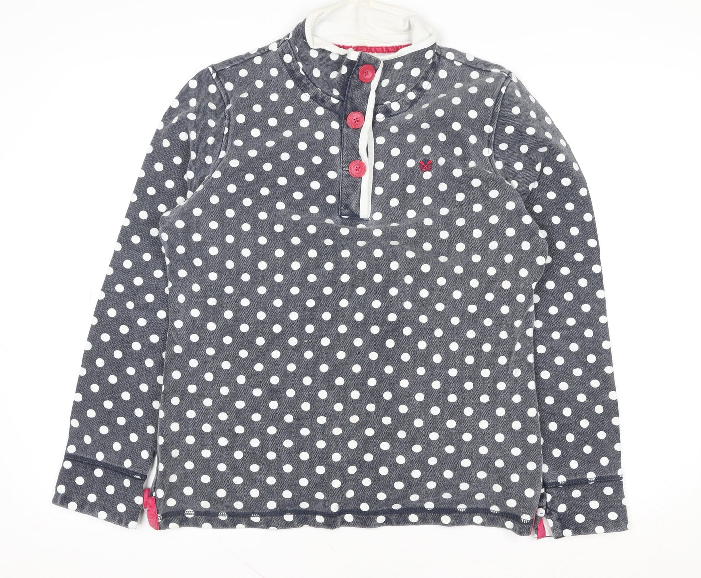 Crew Clothing Co. Women's Grey Polka Dot Henley Sweatshirt Size 12 Cotton