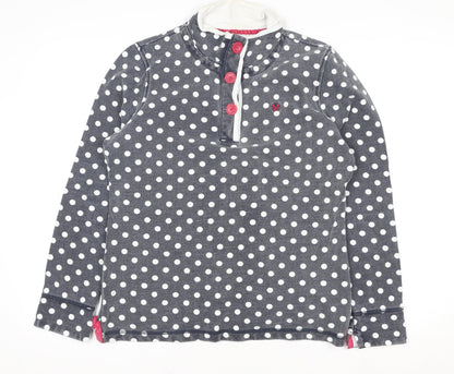 Crew Clothing Co. Women's Grey Polka Dot Henley Sweatshirt Size 12 Cotton