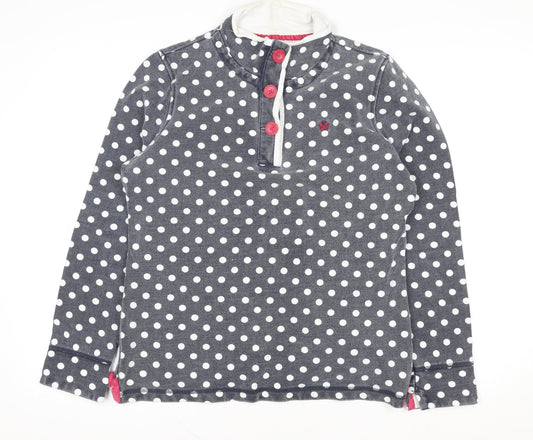 Crew Clothing Co. Women's Grey Polka Dot Henley Sweatshirt Size 12 Cotton