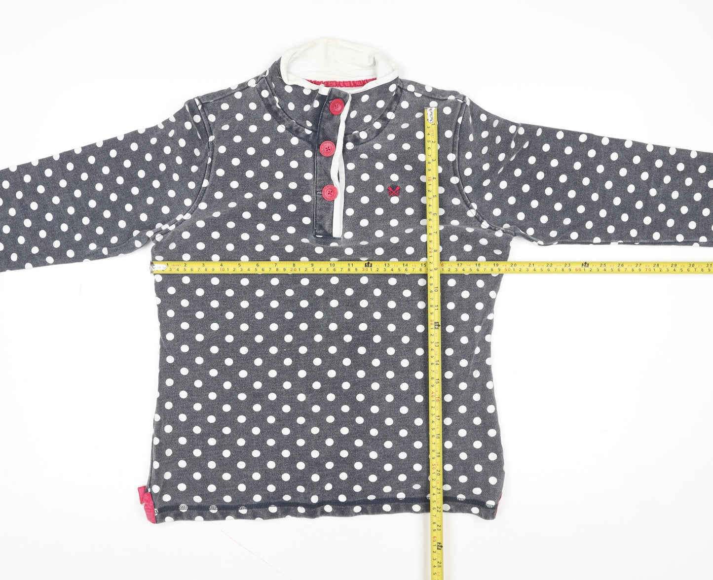 Crew Clothing Co. Women's Grey Polka Dot Henley Sweatshirt Size 12 Cotton