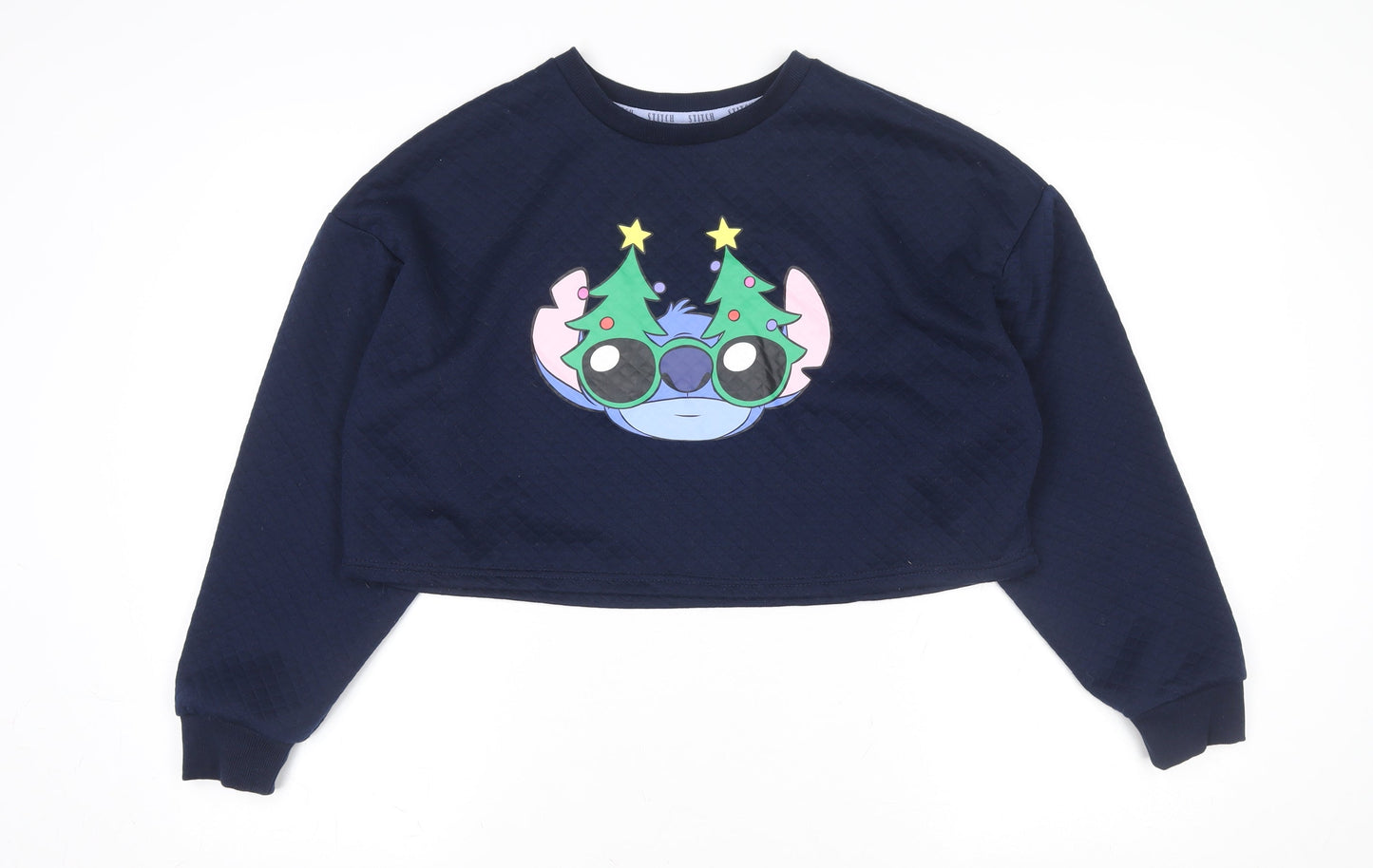 Disney Stitch Navy Christmas Crop Sweatshirt Womens M 12-14 Primark