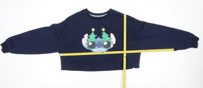 Disney Stitch Navy Christmas Crop Sweatshirt Womens M 12-14 Primark