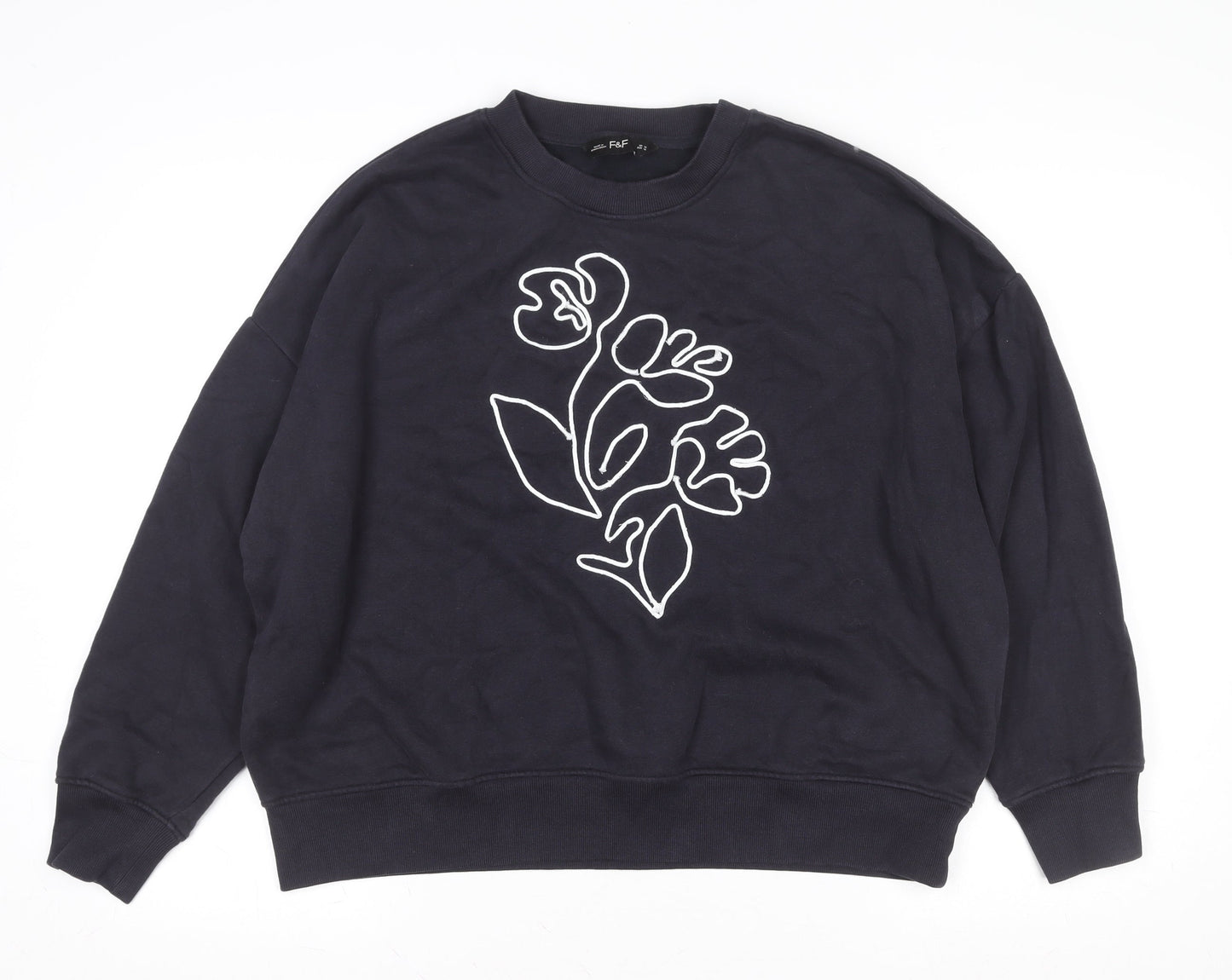 F&F Women’s Black Floral Graphic Pullover Sweatshirt UK M