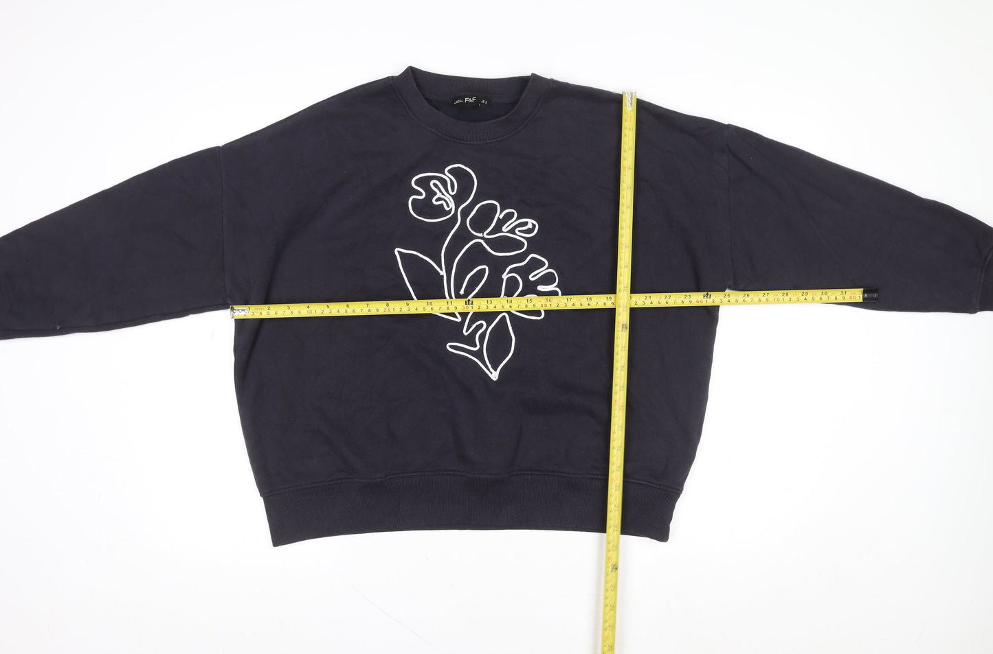 F&F Women’s Black Floral Graphic Pullover Sweatshirt UK M