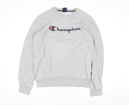 Champion Women Grey Medium Crew Neck Sweatshirt Logo Cotton Blend