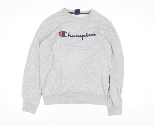 Champion Women Grey Medium Crew Neck Sweatshirt Logo Cotton Blend