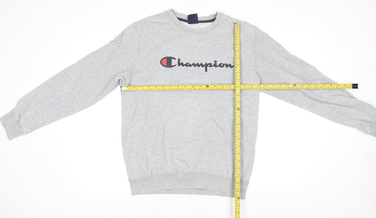 Champion Women Grey Medium Crew Neck Sweatshirt Logo Cotton Blend