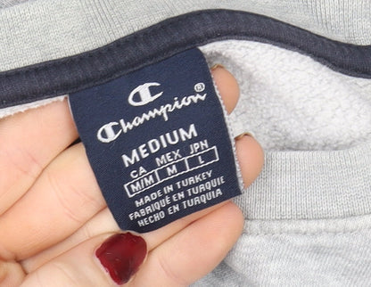 Champion Women Grey Medium Crew Neck Sweatshirt Logo Cotton Blend