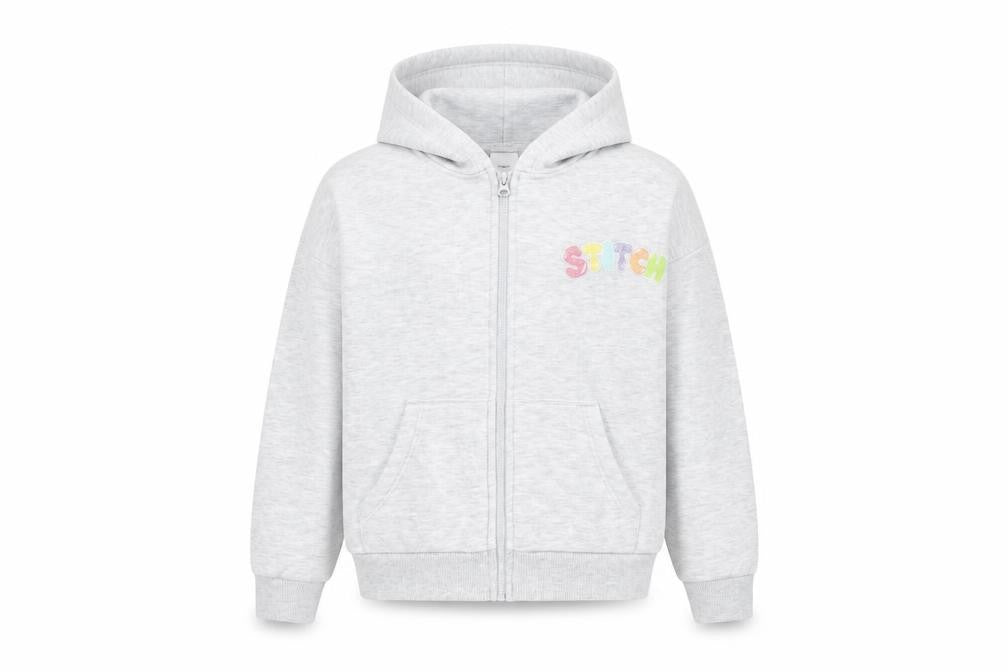 Front view of Disney Stitch girls’ grey full zip hoodie by george age 6-9 years