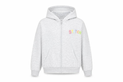 Front view of Disney Stitch girls’ grey full zip hoodie by george age 6-9 years