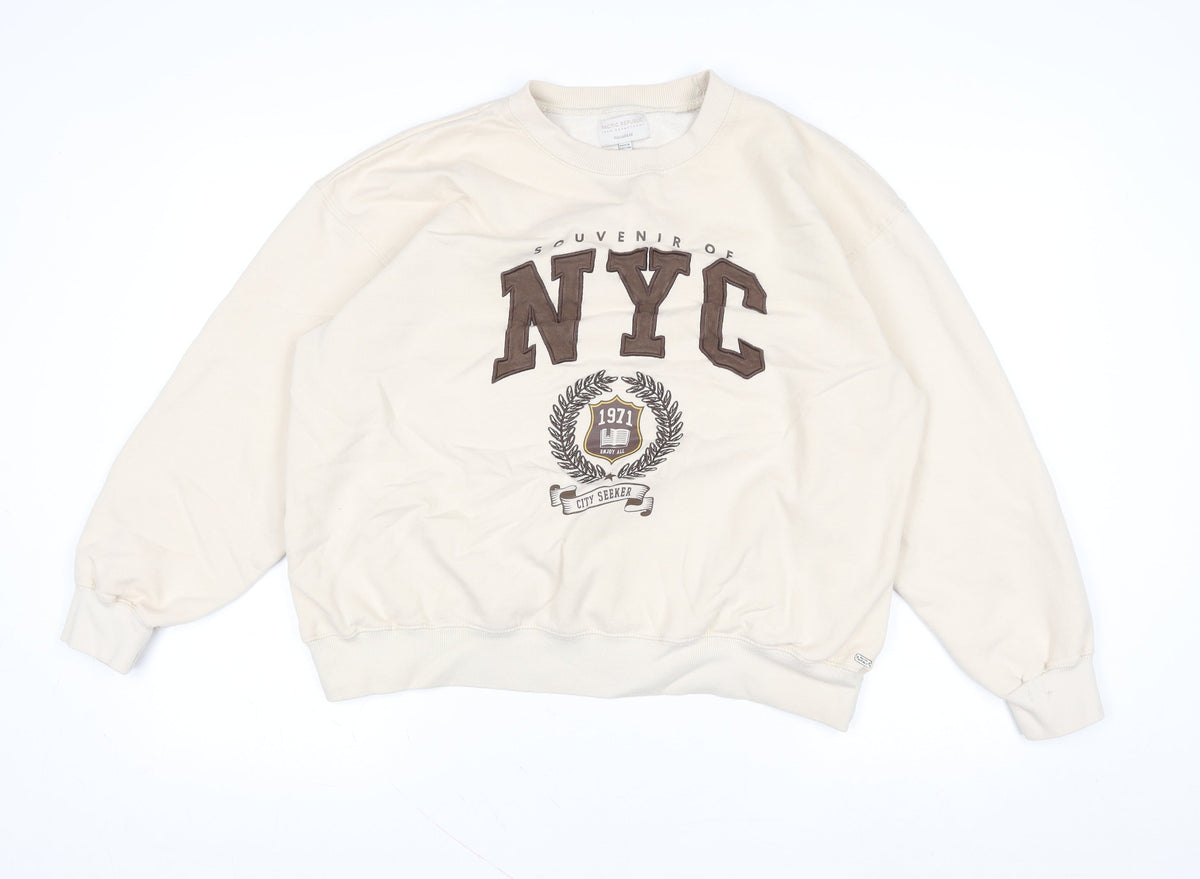 Teens UK Size M Pull&Bear Beige Pullover Sweatshirt