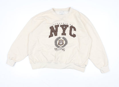 Teens UK Size M Pull&Bear Beige Pullover Sweatshirt