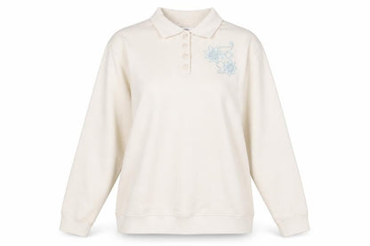 Womens UK Size L EWM Pure Classics Beige Henley Sweatshirt