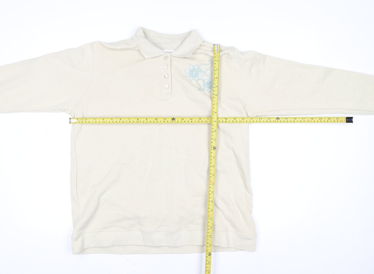 Womens UK Size L EWM Pure Classics Beige Henley Sweatshirt