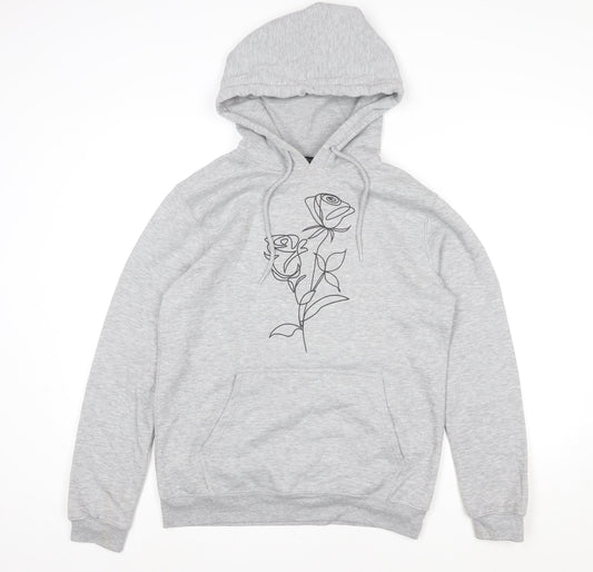 Boohoo Women Grey Size 6 Pullover Hoodie with Floral Print